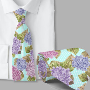 Watercolor Floral Hydrangeas Teal Necktie