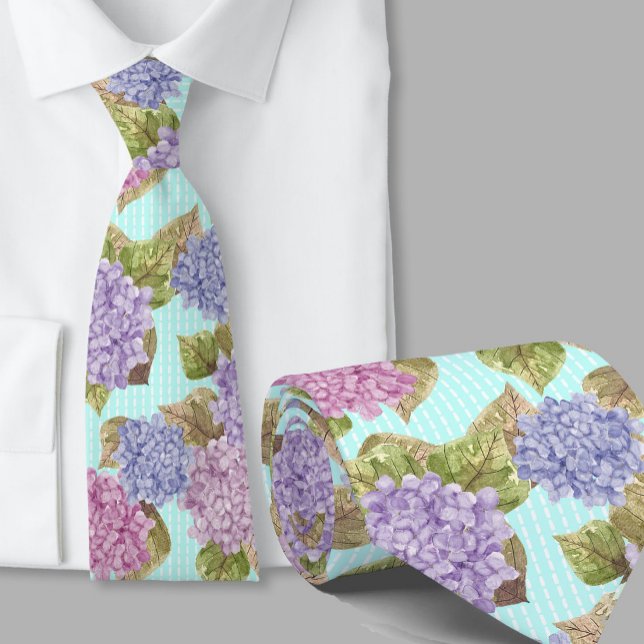 Watercolor Floral Hydrangeas Teal Necktie (Creator Uploaded)