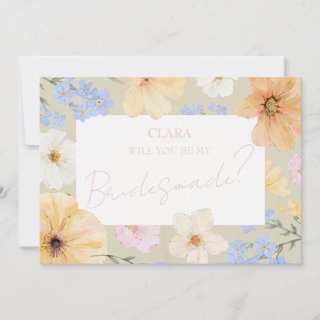 Watercolor Floral Illustration Wedding Bridesmade Invitation (Front)