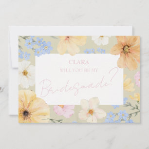 Watercolor Floral Illustration Wedding Bridesmade Invitation