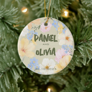 Watercolor Floral Illustration Wedding Ceramic Tree Decoration