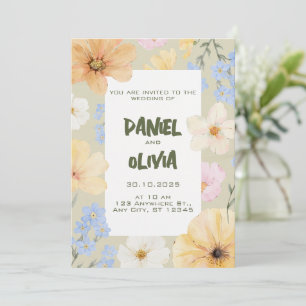 Watercolor Floral Illustration Wedding  Invitation