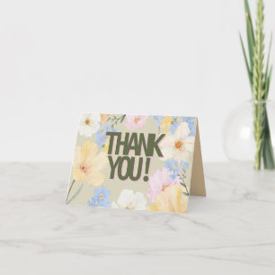 Watercolor Floral Illustration Wedding  Thank You Card