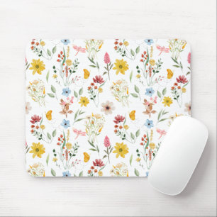 Watercolor Floral Illustration Wild Flowers Mouse Mat