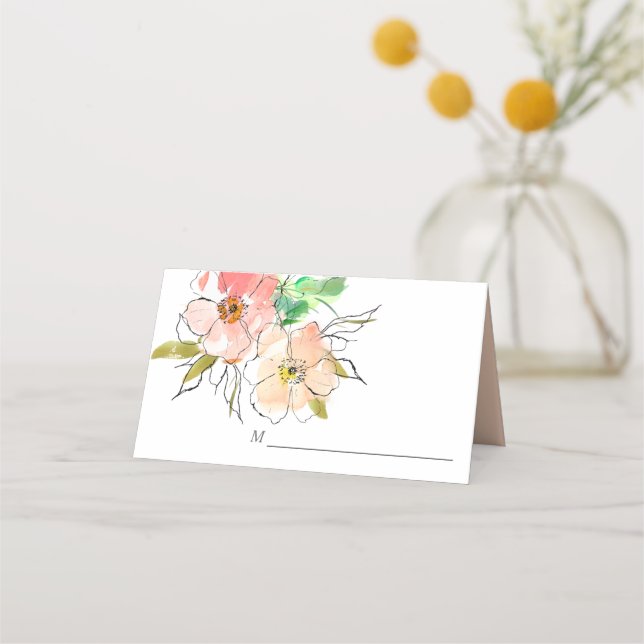 Watercolor Floral Impression Wedding Place Card (Front)
