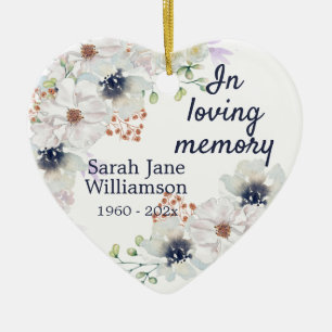 Watercolor Floral In Loving Memory Keepsake Ceramic Tree Decoration