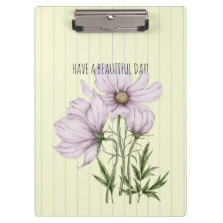 Watercolor floral in purple Stripped retro artwork Clipboard