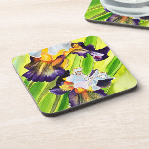 Watercolor floral iris flower coaster