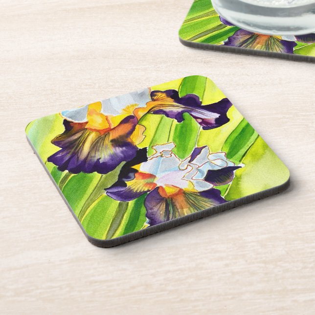 Watercolor floral iris flower coaster (Left Side)