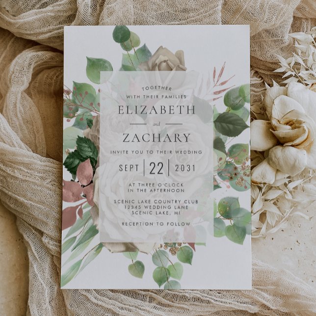 Watercolor Floral Ivory Rose Eucalyptus Wedding Invitation (Creator Uploaded)