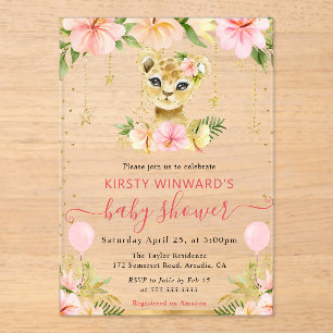 Watercolor Floral Jungle Lion Cub Baby Shower Acrylic Invitations