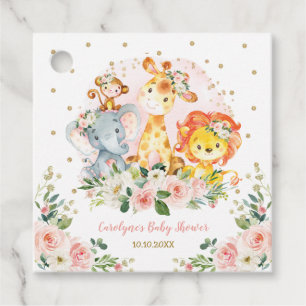 Watercolor floral jungle safari wild baby animals favour tags