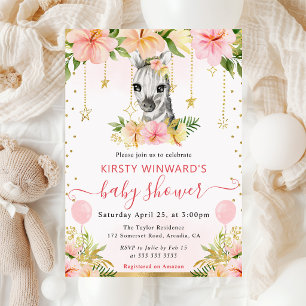 Watercolor Floral Jungle Zebra Baby Shower Invitation