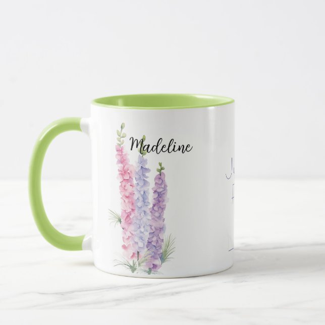 Watercolor Floral Larkspur July Birth Flower Mug (Left)