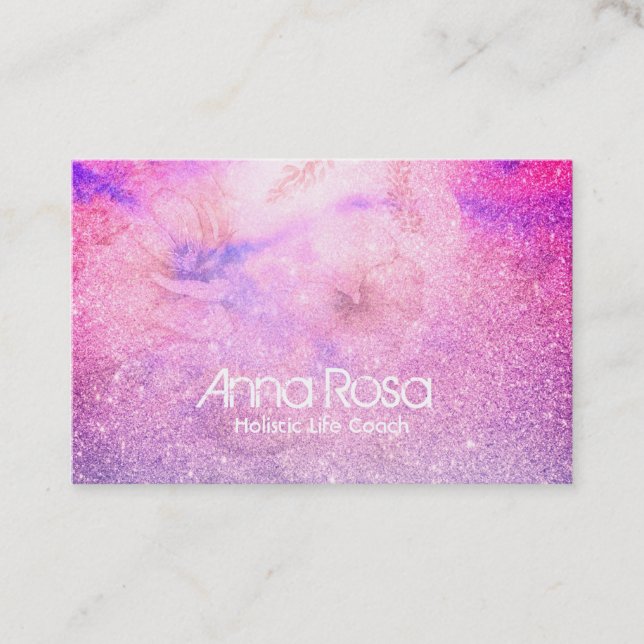*~* Watercolor Floral Lavender Pink Purple Glitter Business Card (Front)