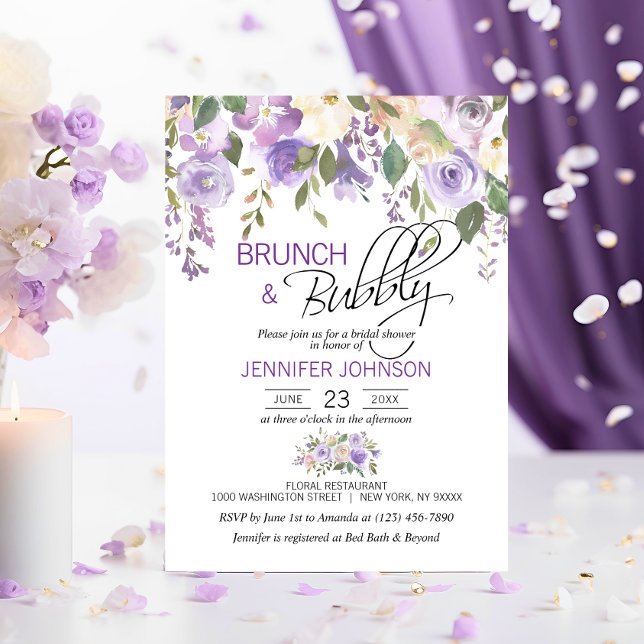 Watercolor Floral Lavender Purple Bridal Brunch Invitation (Watercolor Floral Lavender Purple Bridal Brunch Invitation)