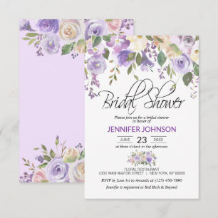 Watercolor Floral Lavender Purple Bridal Shower In Invitation
