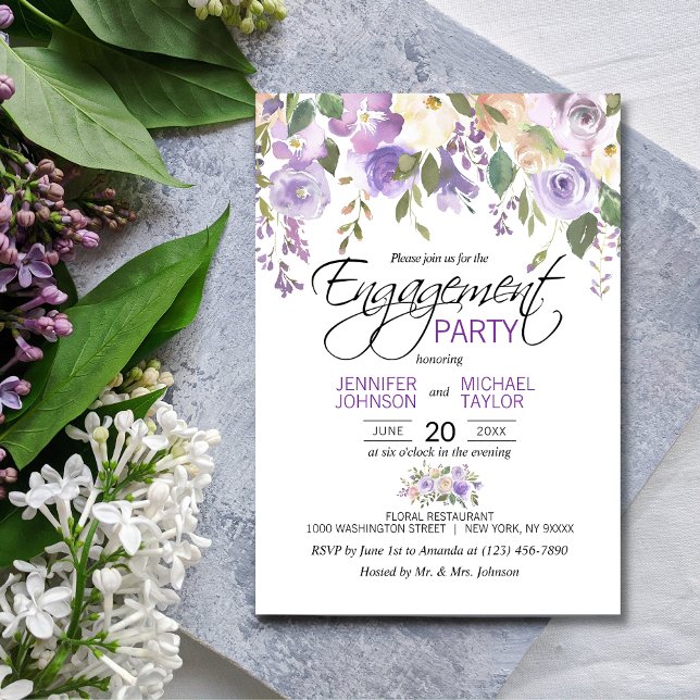 Watercolor Floral Lavender Purple ENGAGEMENT PARTY Invitation (Creator Uploaded)