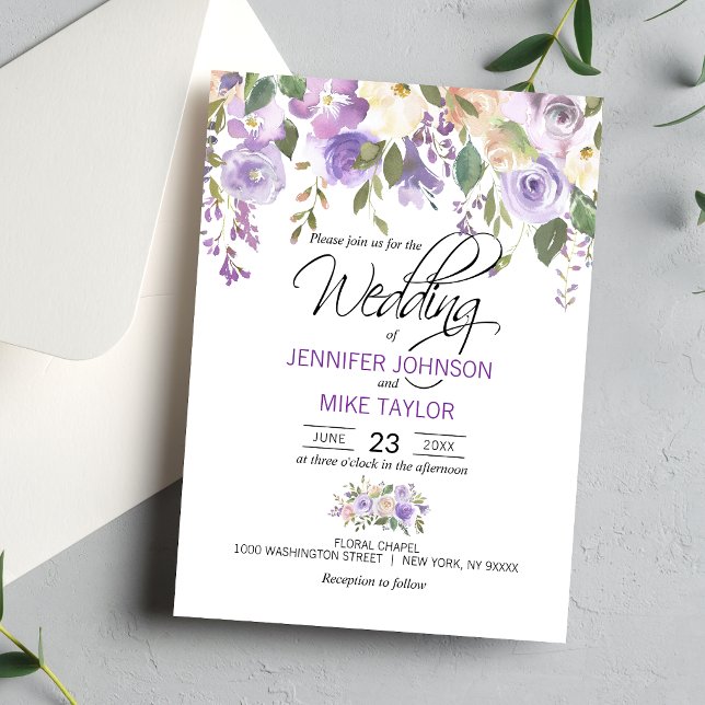 Watercolor Floral Lavender Purple Lilac Wedding Invitation (Watercolor Floral Lavender Purple Lilac Wedding Invitation)