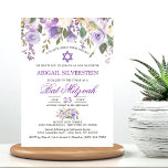 Watercolor Floral Lavender Purple Star Bat Mitzvah Invitation<br><div class="desc">Simply elegant floral rustic bouquet design in watercolor (watercolour) green greenery,  lavender,  purple,  violet,  lilac,  blush pink,  peach,  white flower roses / peony on white background and dark green sage letters.  Delicate BAT MITZVAH invitations for girl.  Star of David in middle.</div>