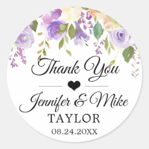 Watercolor Floral Lavender Purple Wedding Favour Classic Round Sticker