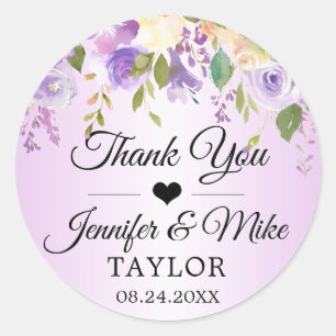 Watercolor Floral Lavender Purple Wedding Favour Classic Round Sticker