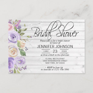 Watercolor Floral Lavender Rustic Bridal Shower Invitation