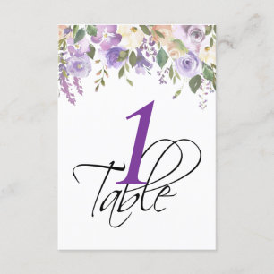 Watercolor Floral Lavender Wedding Table Number