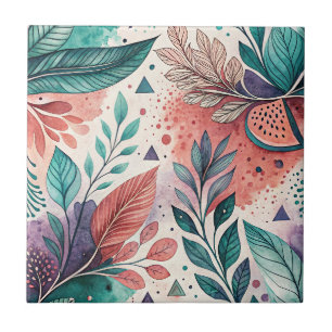 Watercolor Floral Leaf Fluid Botanical Art Pattern Tile