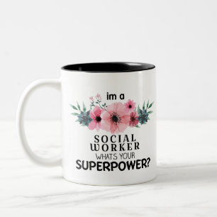 watercolor floral leaf social worker Two-Tone coffee mug