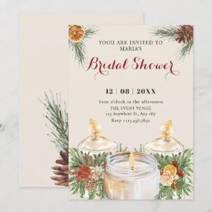 Watercolor floral leaves candles bridal shower invitation