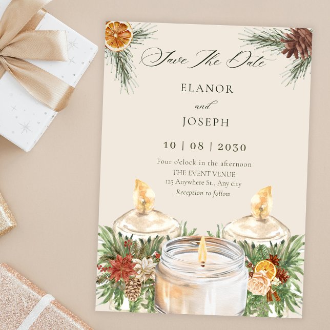 Watercolor floral leaves candles wedding christmas invitation (Creator Uploaded)