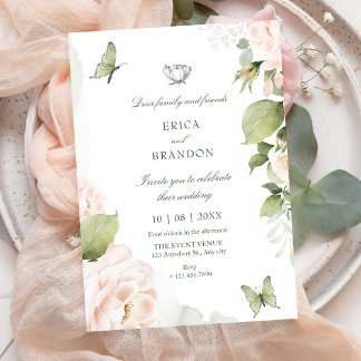Watercolor floral leaves wedding  invitation