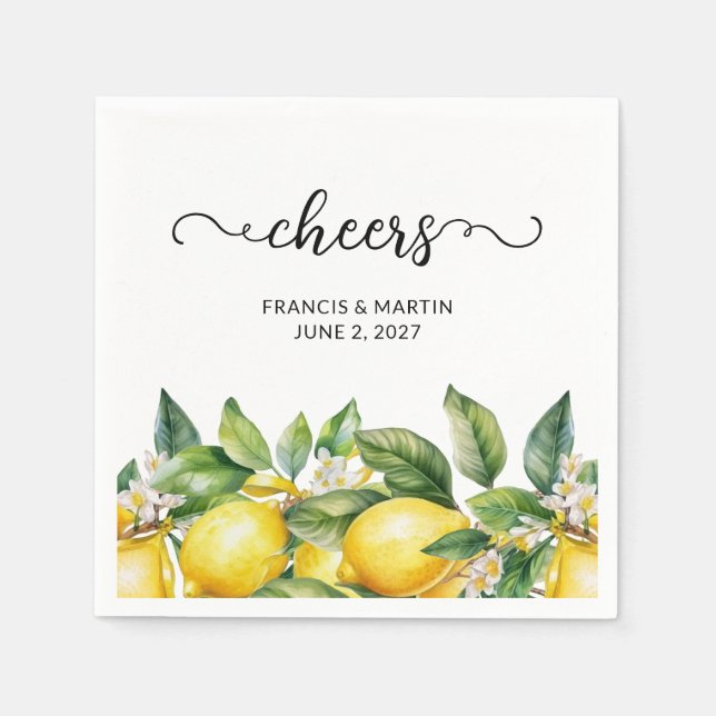 Watercolor Floral Lemon Border Thank You Napkin (Front)