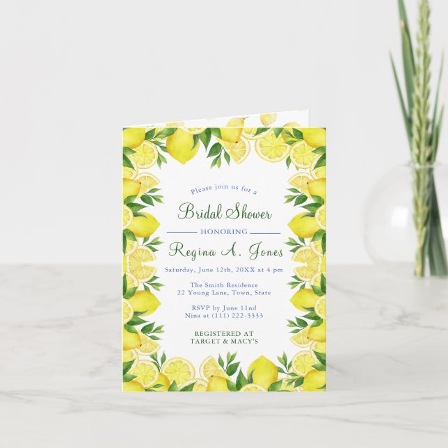 Watercolor Floral lemon fruit seamless border Invitation (Front)