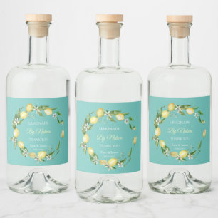 Watercolor  Floral Lemon Mint colour Liquor Bottle Label