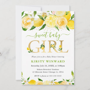 Watercolor Floral Lemons Baby Shower Invitation