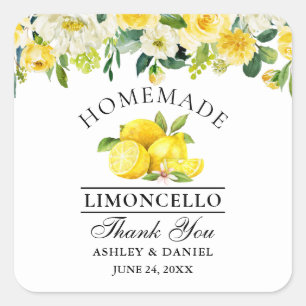 Watercolor Floral Lemons Limoncello Wedding Small Square Sticker