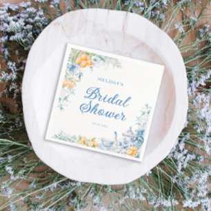 Watercolor Floral & Lemons Tea Party Bridal Shower Napkin