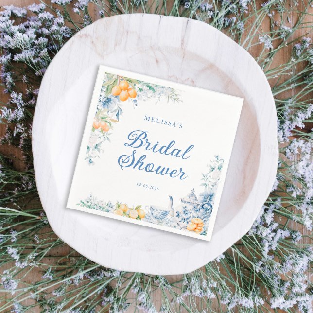 Watercolor Floral & Lemons Tea Party Bridal Shower Napkin (Creator Uploaded)