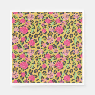 Watercolor Floral Leopard Animal Print Napkin