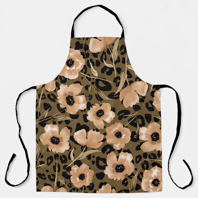 Watercolor Floral Leopard: Endless Pattern Apron (Front)