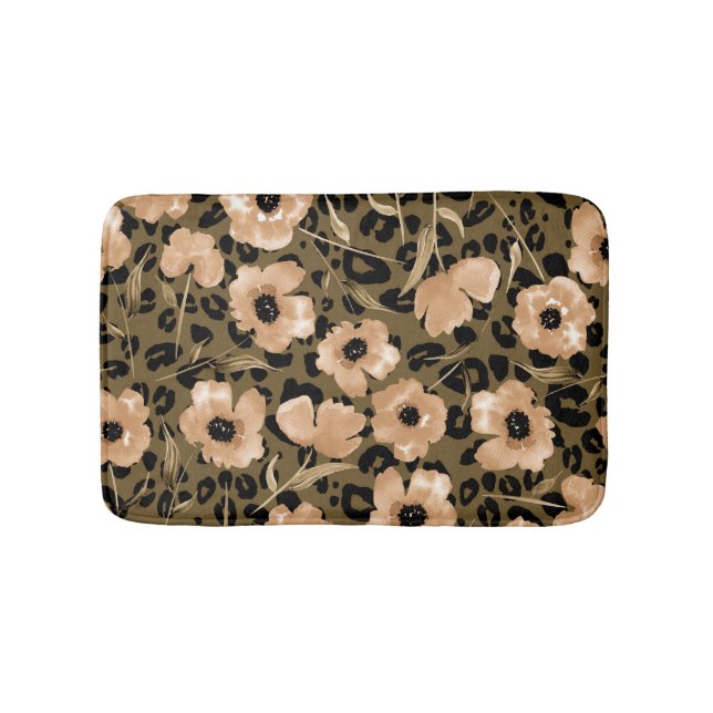 Watercolor Floral Leopard: Endless Pattern Bath Mat (Front)