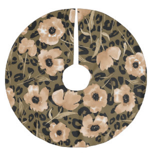 Watercolor Floral Leopard: Endless Pattern Brushed Polyester Tree Skirt