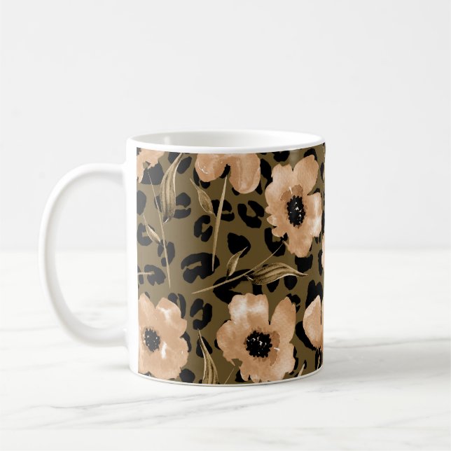 Watercolor Floral Leopard: Endless Pattern Coffee Mug (Left)