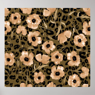 Watercolor Floral Leopard: Endless Pattern Poster