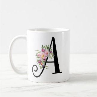 Watercolor Floral Letter A, Monogram Art Mug