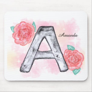 Watercolor Floral Letter A Mouse Mat