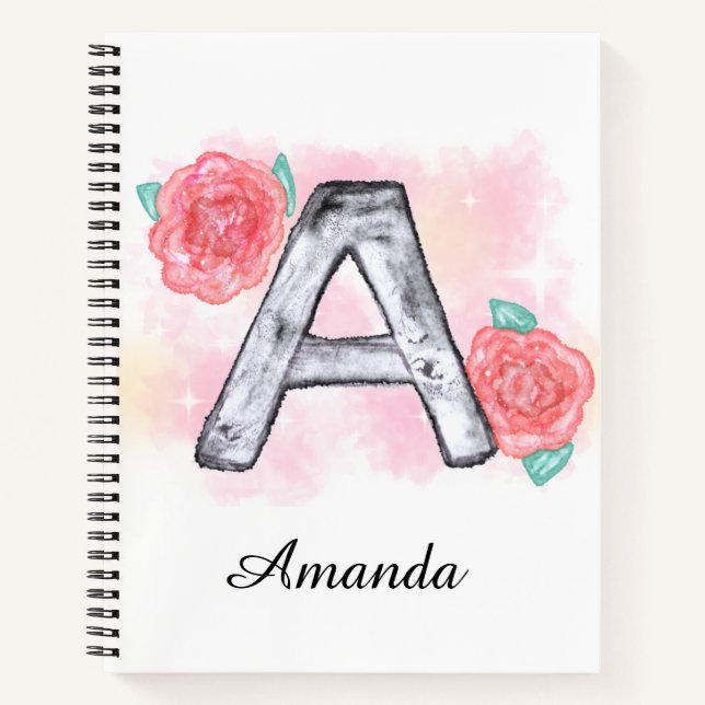 Watercolor Floral Letter A  Notebook (Front)