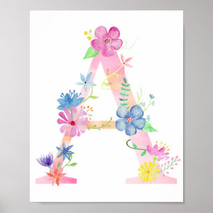 Watercolor Floral Letter A Poster